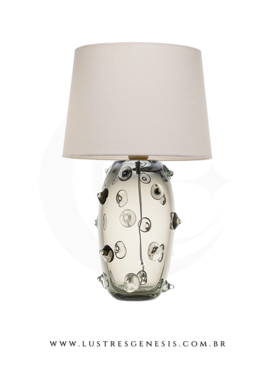 Abajur de Mesa Decorativo Murano Harmonie Grafite Vidro Artistico Cupula Bege para Quarto Sala Estar Hall